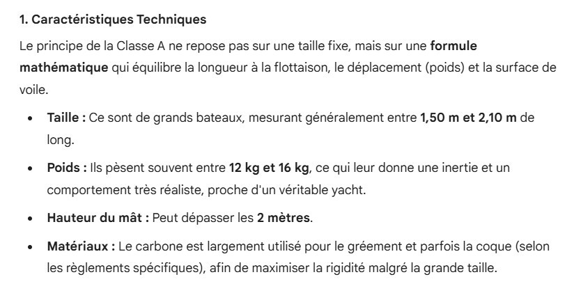 caractéristiques classe A